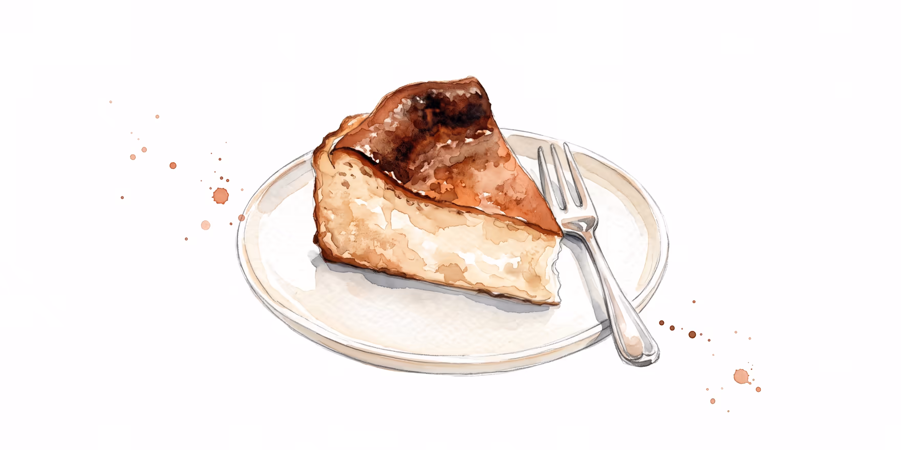 Waterverf-illustratie van een burnt basque cheesecake